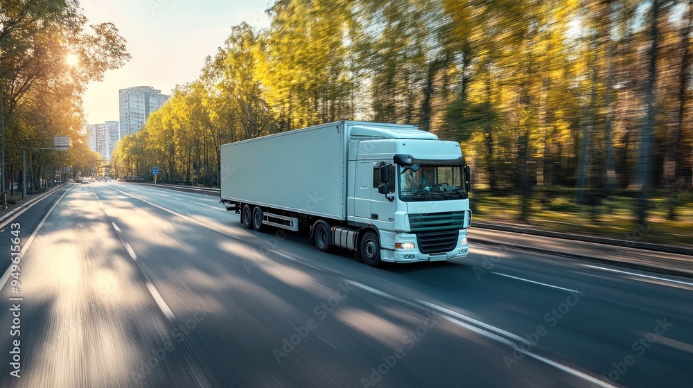 White Semi-Truck Driving on an Asphalt Road White Semi-Truck Driving on an Asphalt Road