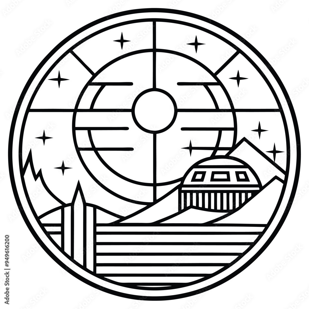 Circular Planet Logo Vector , Black and White on white background Circular Planet Logo Vector , Black and White on white background