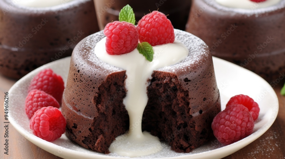 Decadent Chocolate Lava Cake with Raspberry Topping Decadent Chocolate Lava Cake with Raspberry Topping