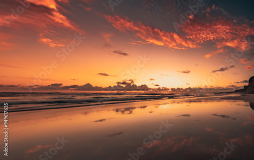 Dramatic seascape and sunset sky. photo