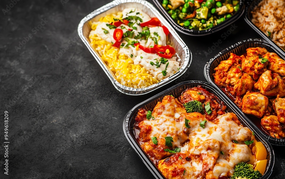 Assortment of ready-made meals in takeaway containers. Assortment of ready-made meals in takeaway containers.