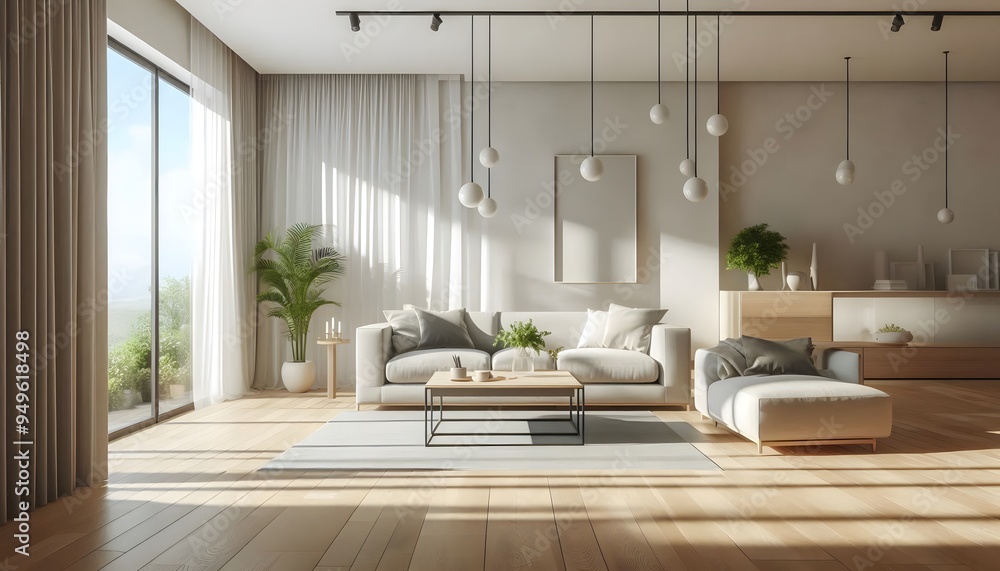 Fototapeta premium Minimalist living room in white tones, Minimal living room and sofas