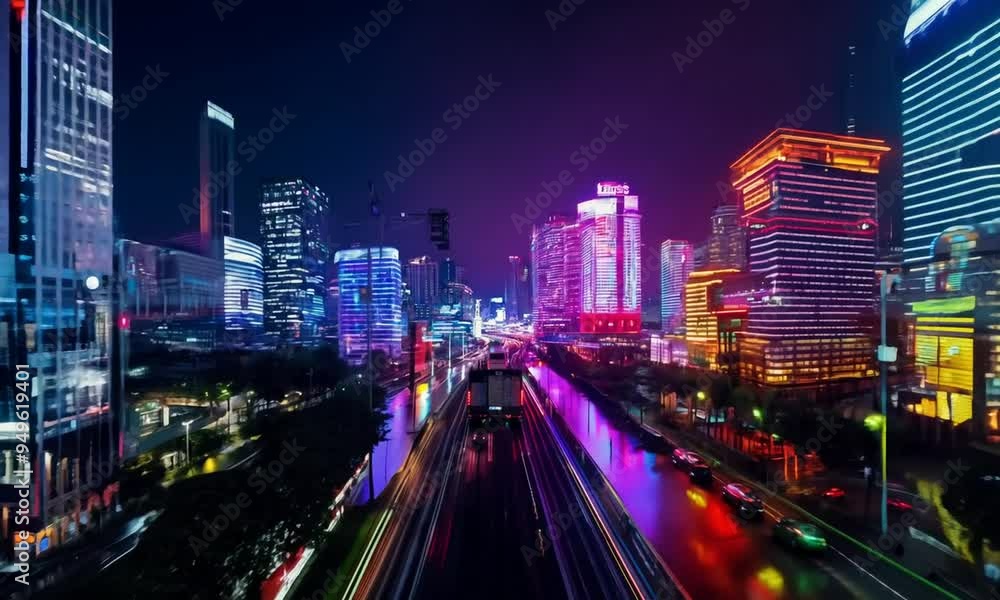Futuristic City Lights and Stylish Car in a Neon Urban Setting Futuristic City Lights and Stylish Car in a Neon Urban Setting