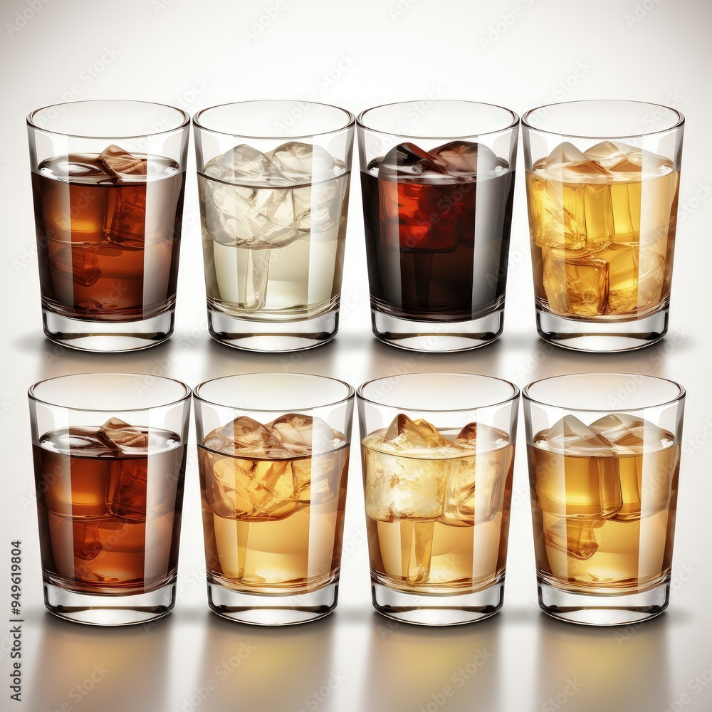Set of Orange Juices Illustrated in Various Glasses in Flat Design Set of Orange Juices Illustrated in Various Glasses in Flat Design