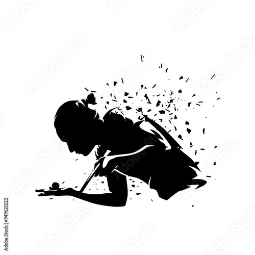 Table tennis player, isolated vector silhouette, woman playing ping pong