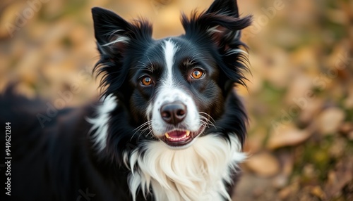 black and white border collie dog, photography in soft light