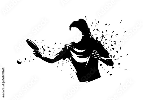 Table tennis player, isolated vector silhouette, woman playing ping pong