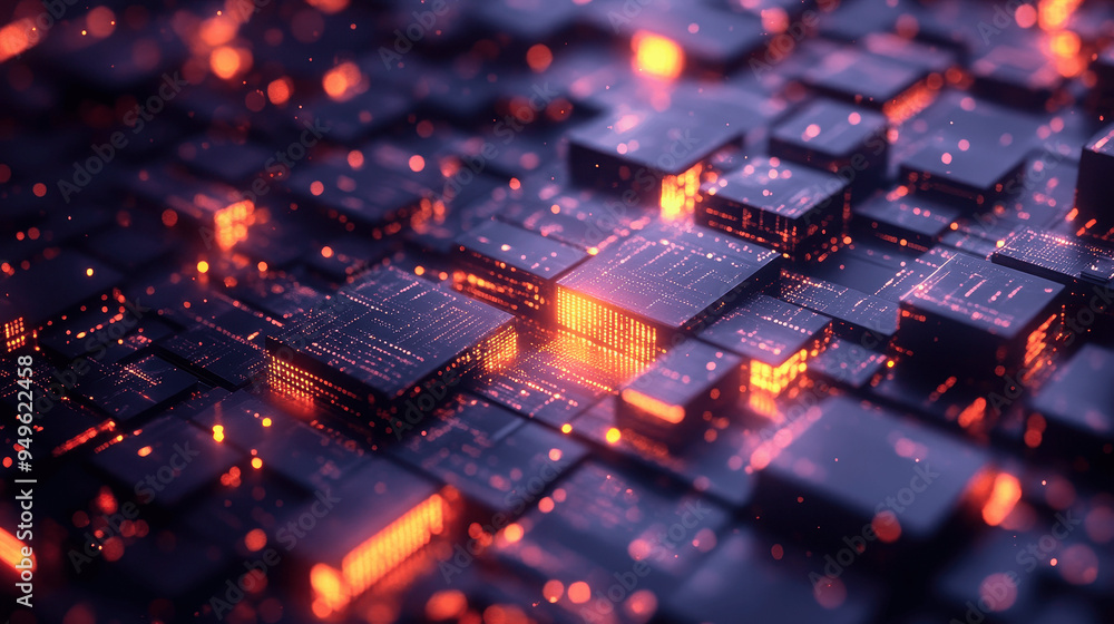 Abstract representation of glowing circuit boards creating a warm, technological atmosphere at night Abstract representation of glowing circuit boards creating a warm, technological atmosphere at night