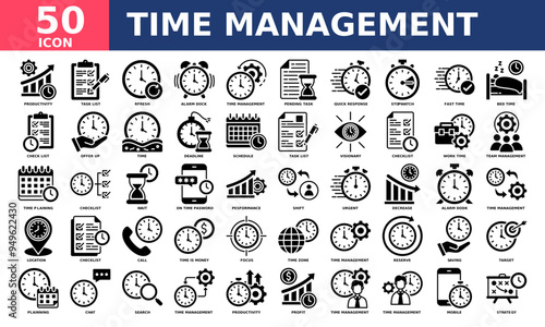Time Management icon collection set. Simple glyph vector.