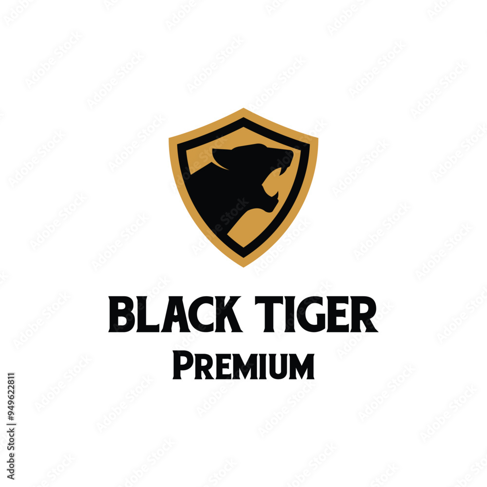 Black Panther Head Golden Shield for Security or Protection Guard logo design Black Panther Head Golden Shield for Security or Protection Guard logo design