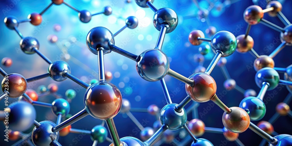 3D illustration render of interconnected molecules representing scientific research, with a vibrant color palette, glowing particles, and dynamic movement, ideal for a presentation backdrop 3D illustration render of interconnected molecules representing scientific research, with a vibrant color palette, glowing particles, and dynamic movement, ideal for a presentation backdrop