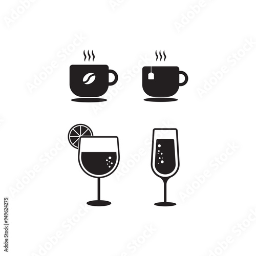 Drinks icon set vector illustration , coffee, tea, wine, soft drink