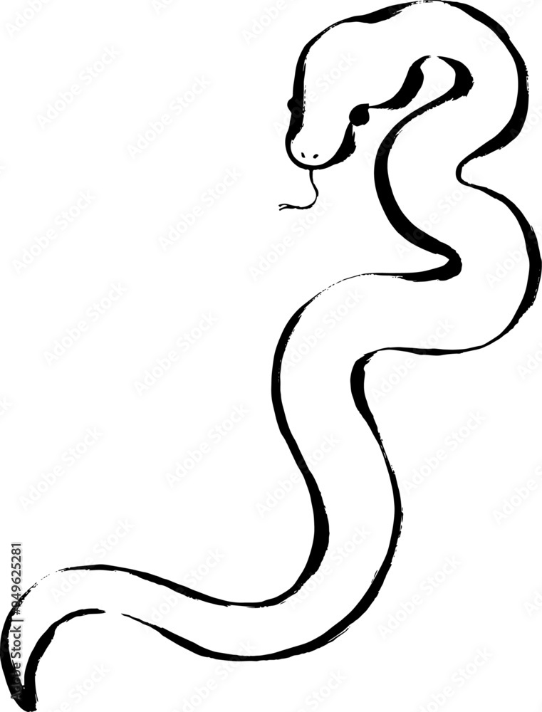 Fototapeta premium 巳年、年賀素材、筆タッチのヘビのイラスト