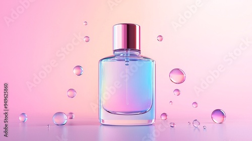 Gradient perfume bottle with floating droplets