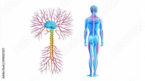 Central nervous system pathway flat design front view nervous system theme cartoon drawing colored pastel