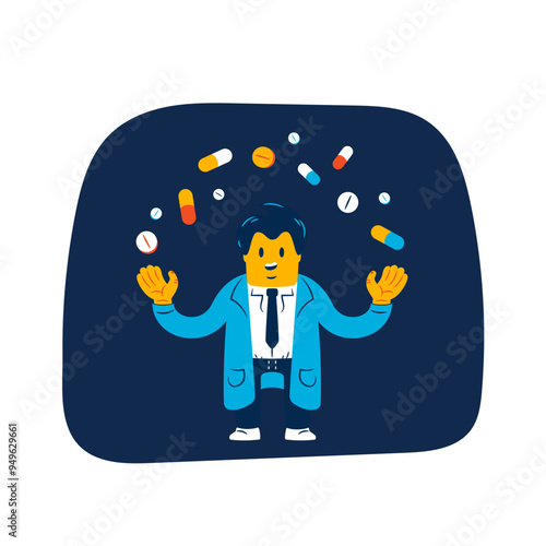 Pharmacist at drugstore displaying medications