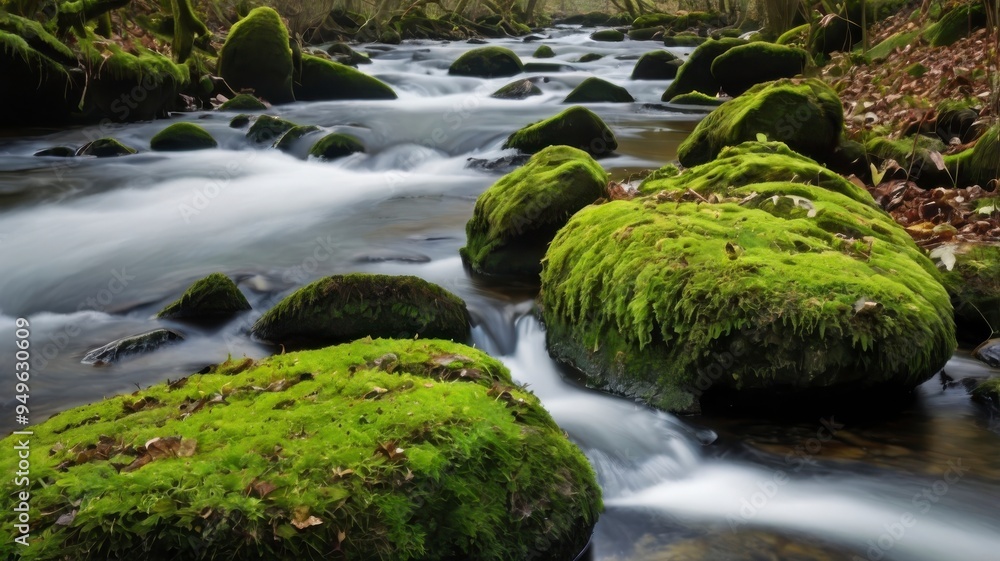 Moss-covered rock with stream, isolated on white background Moss-covered rock with stream, isolated on white background