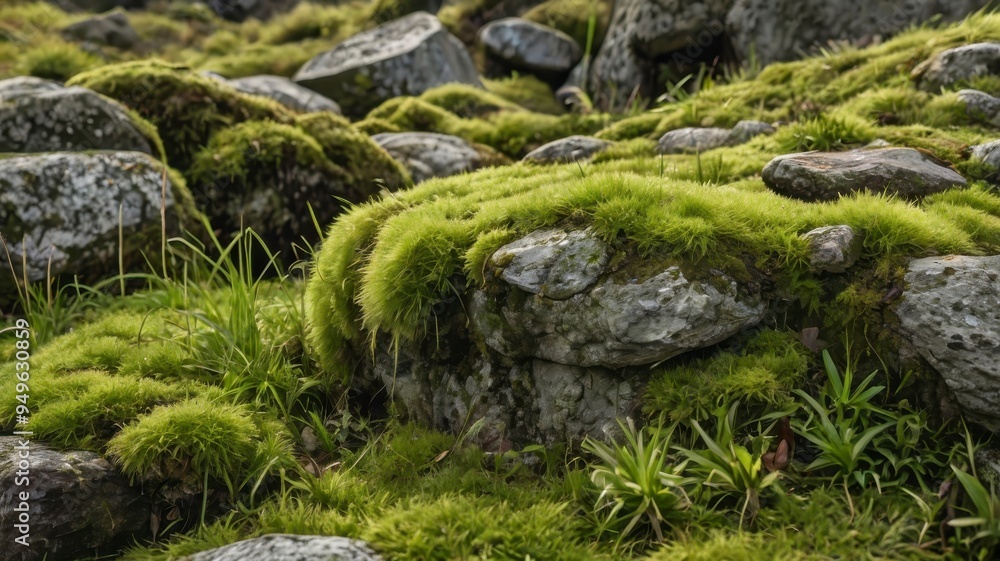 Mossy rock with grass isolated on white background Mossy rock with grass isolated on white background
