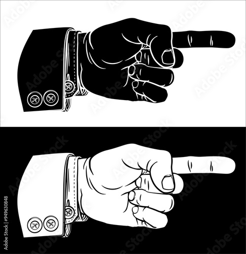 A hand pointing a finger in...