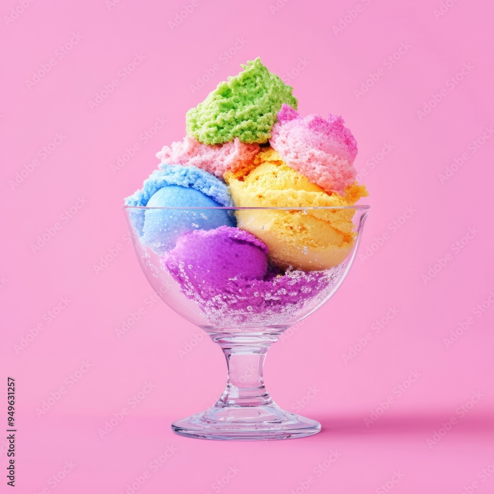 rainbow sherbet in a clear glass bowl, showcasing its vibrant colors under soft lighting. rainbow sherbet in a clear glass bowl, showcasing its vibrant colors under soft lighting.
