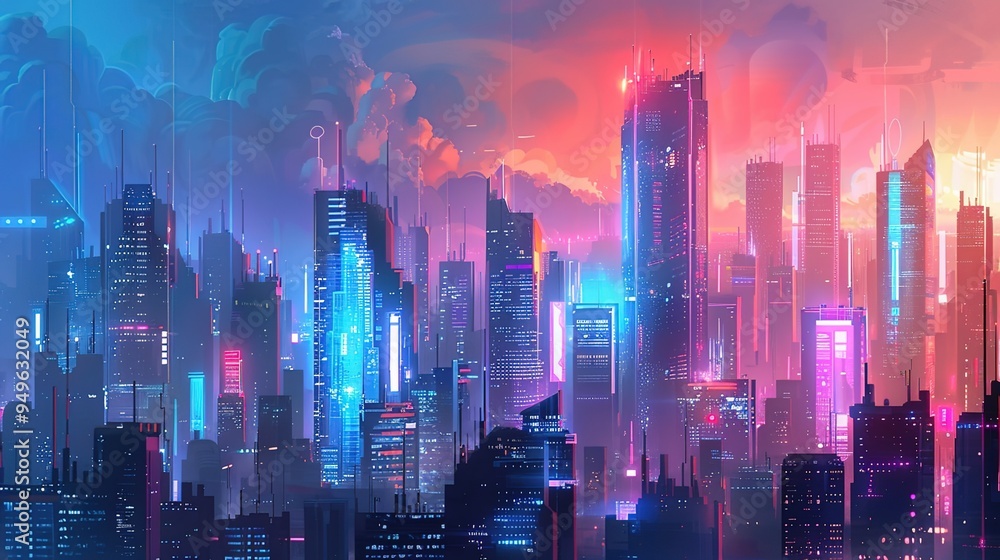 Fototapeta premium futuristic city skyline wallpaper