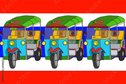 Thai tricycle ,tuk tuk ,car ,Illustration, fabric, vector work