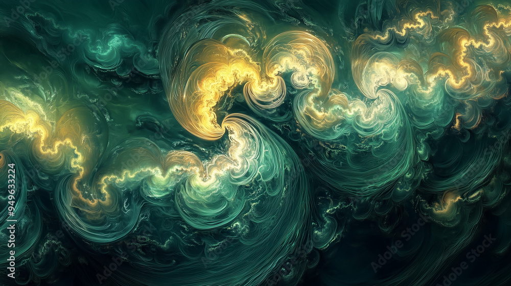 A vibrant and complex abstract digital artwork featuring swirling, organic patterns in shades of green, yellow, and blue. A vibrant and complex abstract digital artwork featuring swirling, organic patterns in shades of green, yellow, and blue.