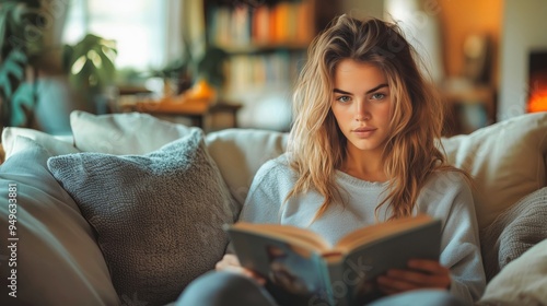 Young Woman Reading on a Couch