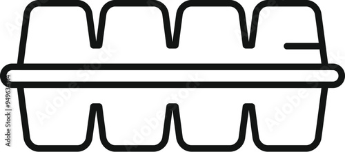 Simple black line vector icon representing an empty egg carton for six eggs on white background