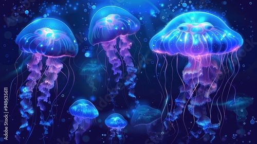 Wallpaper Mural Glowing jellyfish wallpaper Torontodigital.ca