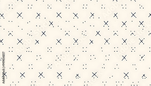 Repeating patterns of small, simple shapes like dots, crosses, or lines, spaced out across a solid background