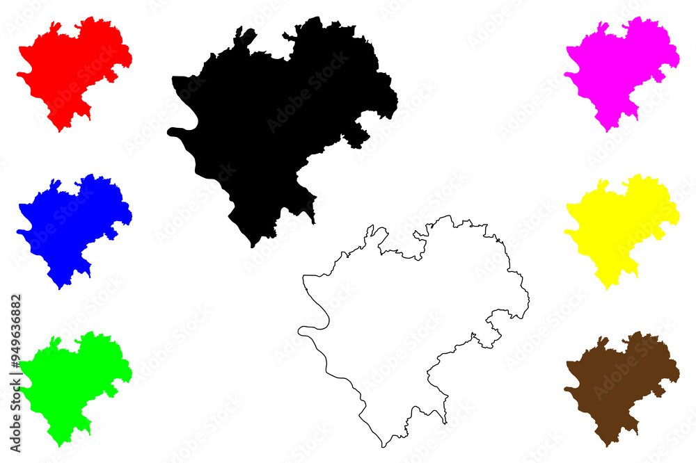 Naklejka premium Rhein-Lahn-Kreis district (Federal Republic of Germany, State of Rhineland-Palatinate) map vector illustration, scribble sketch Rhein Lahn Kreis map