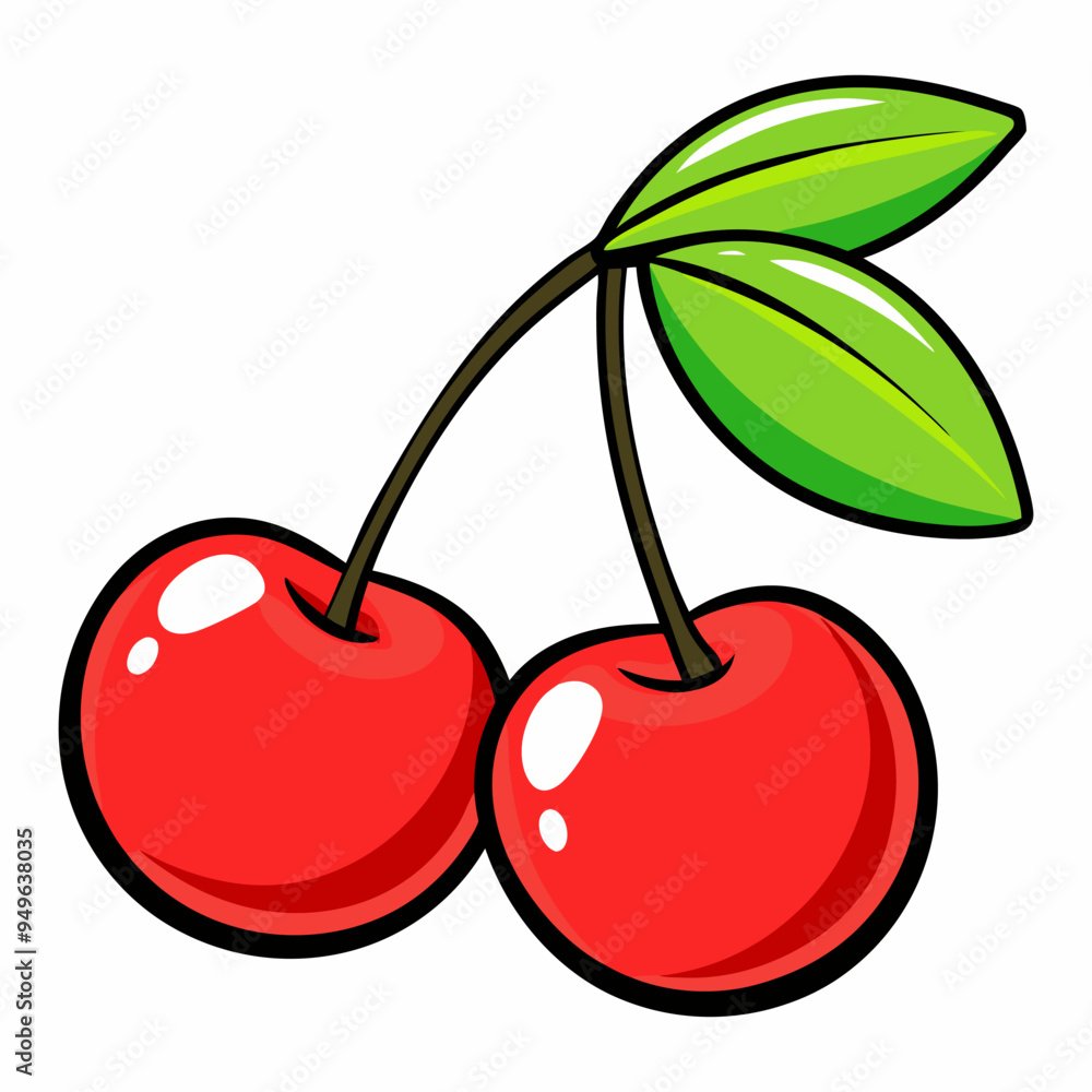 Fruitful red cherries with leaves Fruitful red cherries with leaves