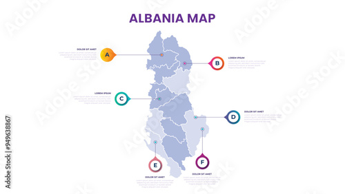 A map of the Albania. Albania infographic vector illustration with data and country information