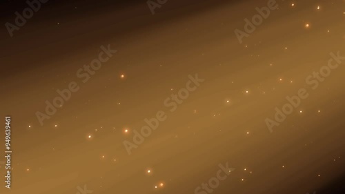 Warm golden hued background with light rays streaming diagonally. The scene is filled with glittering particles that resemble stars, creating a serene atmosphere. 4K and Seamless loop