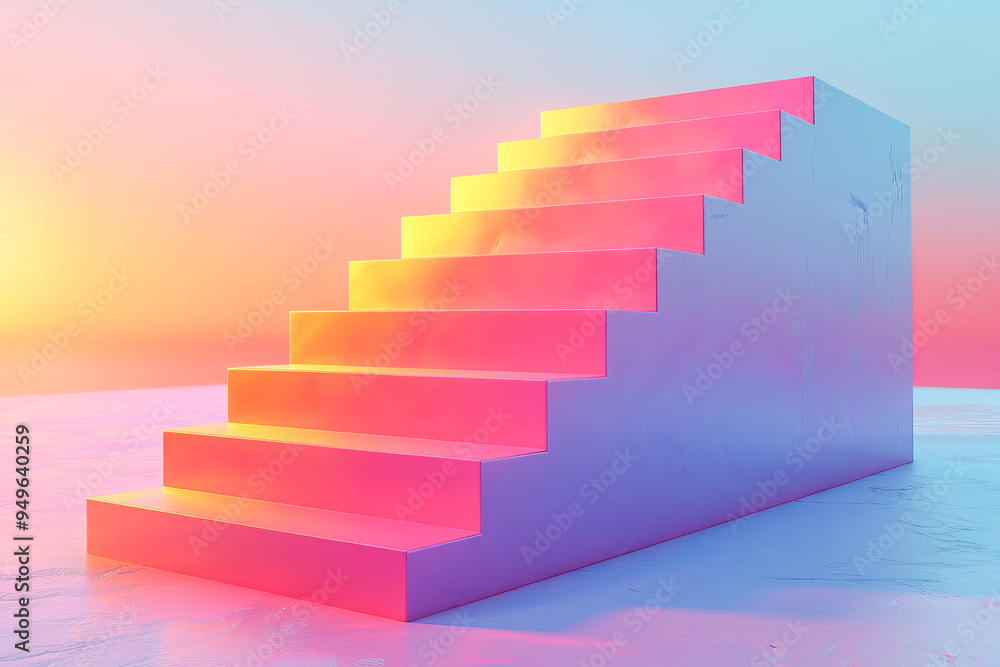Stairway leading to colorful sky at sunset minimal background Stairway leading to colorful sky at sunset minimal background