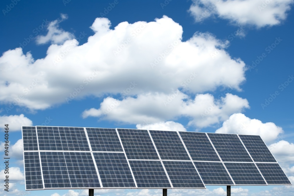 Solar Panels Against a Blue Sky with White Clouds Solar Panels Against a Blue Sky with White Clouds