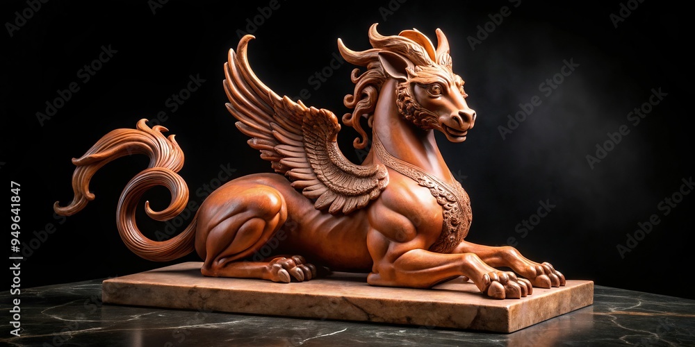 10. A stunning terracotta sculpture of a mythical creature, displayed on a black marble pedestal, a realistic photo image. 10. A stunning terracotta sculpture of a mythical creature, displayed on a black marble pedestal, a realistic photo image.