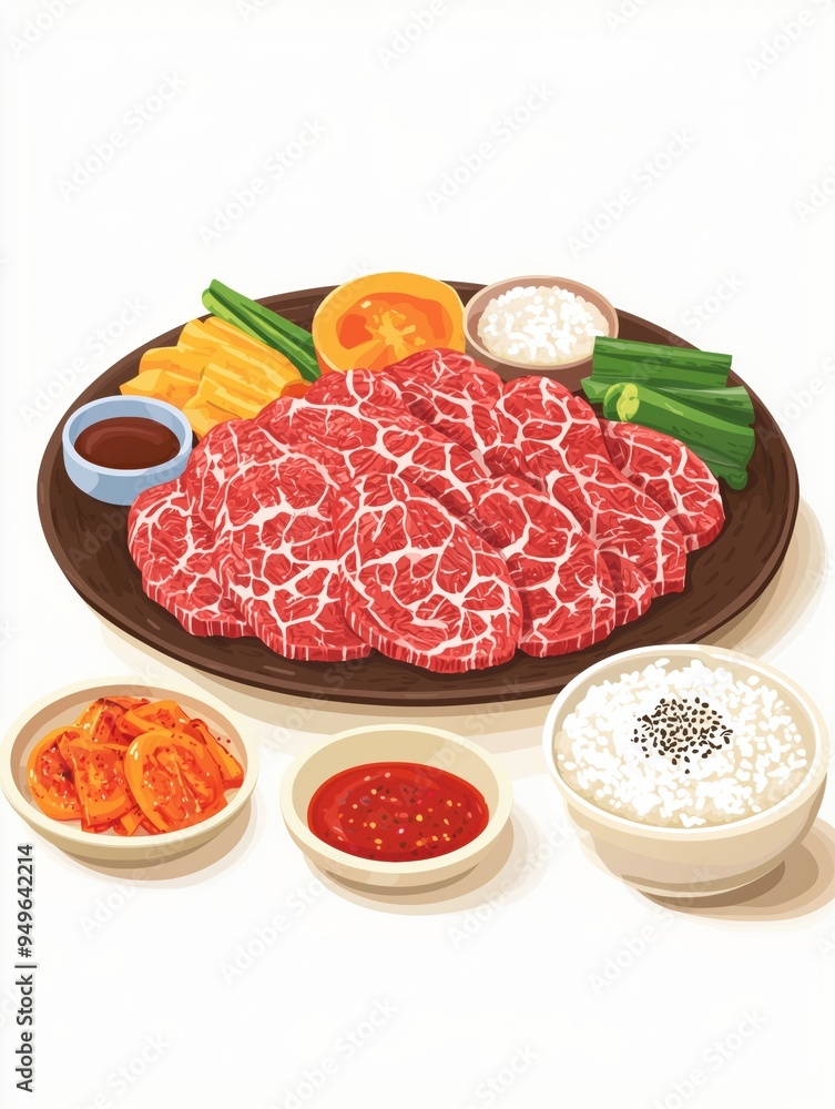 Authentic Yakiniku Set with Marbled Beef, Rice, Miso Soup, Kimchi, and Grilled Vegetables - Japanese BBQ Dining Experience Authentic Yakiniku Set with Marbled Beef, Rice, Miso Soup, Kimchi, and Grilled Vegetables - Japanese BBQ Dining Experience