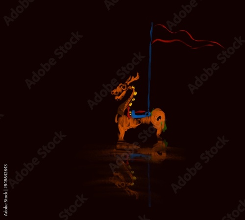 Silhouette of circus horse Chinese style illustration 