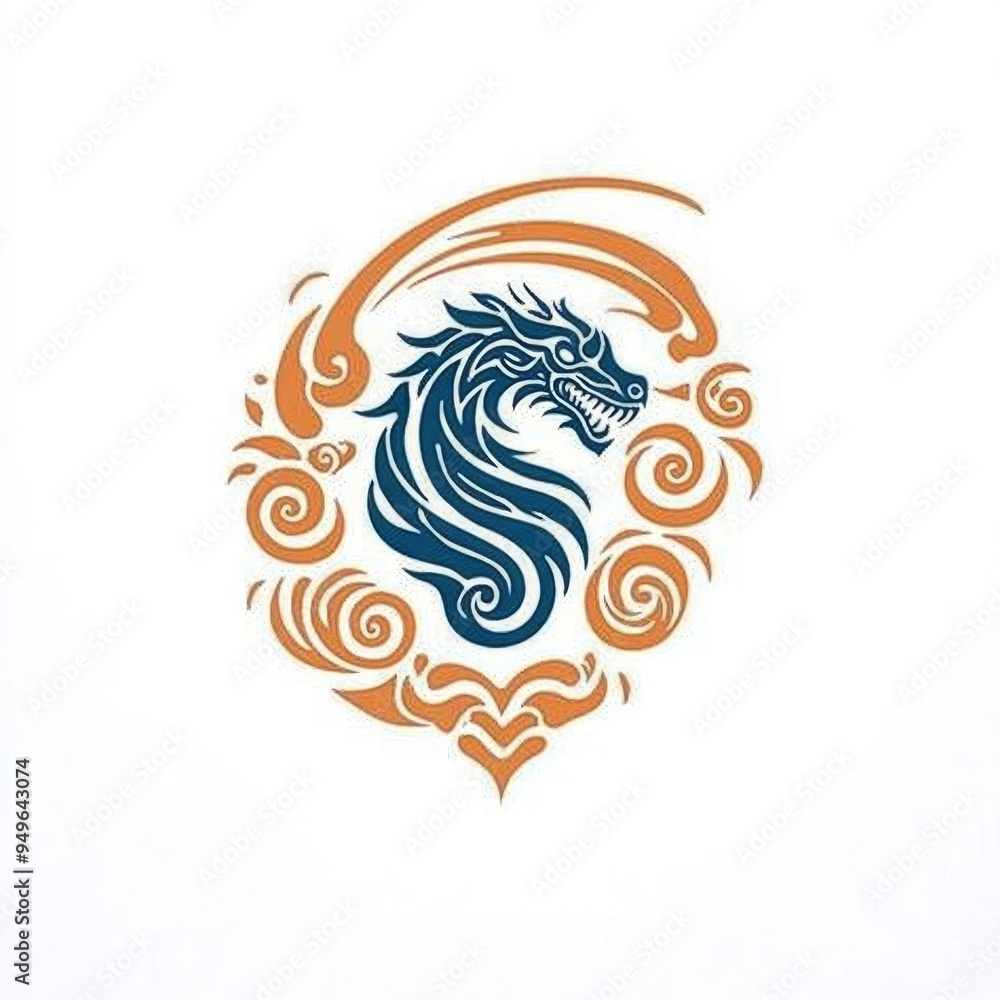 Fototapeta premium Blue Dragon with Swirling Clouds Symbol