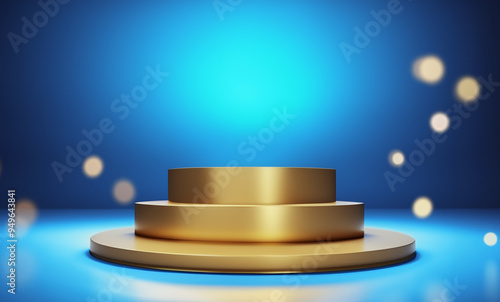 podium with blue background