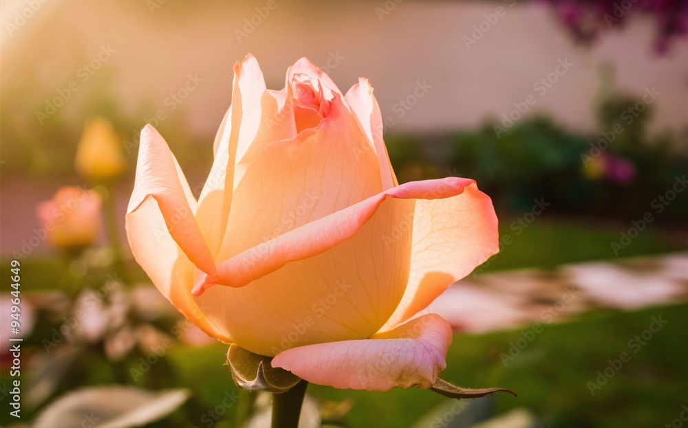 Rosebud in Sunlight Unfurling for a Romantic Valentine Background Rosebud in Sunlight Unfurling for a Romantic Valentine Background