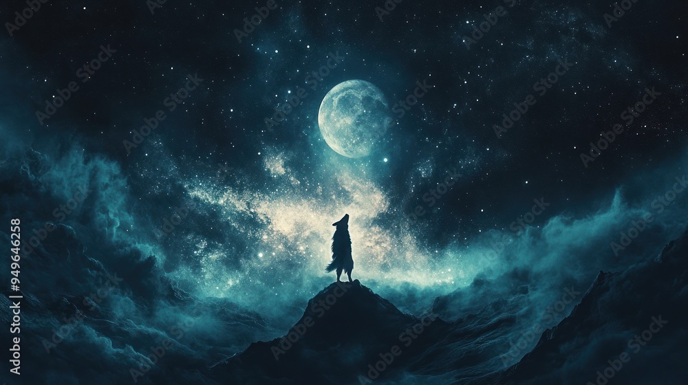 Fototapeta premium Wolf Howling at the Moon