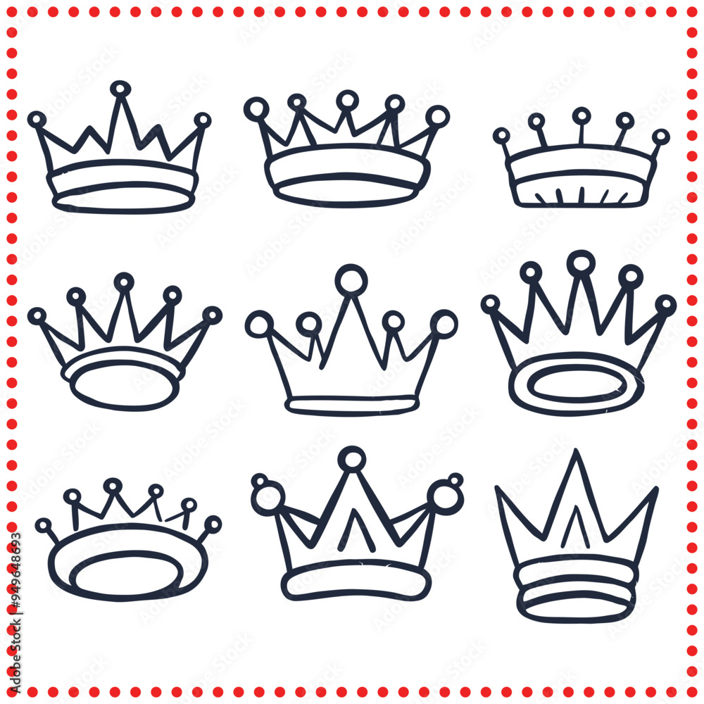 Hand Sketched Crown Icons Vector Set Perfect for Regal Projects Hand Sketched Crown Icons Vector Set Perfect for Regal Projects