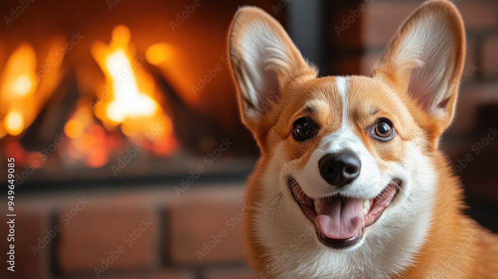 Happy Corgi Relaxing by a Cozy Fireplace Happy Corgi Relaxing by a Cozy Fireplace