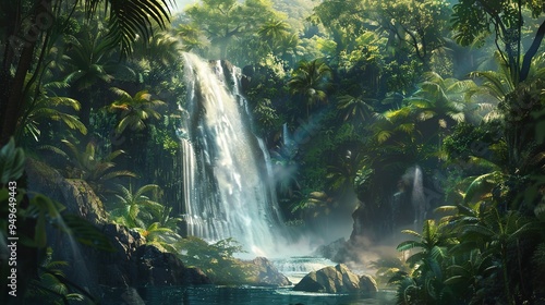 Fototapeta Naklejka Na Ścianę i Meble -  Tropical waterfall wallpaper