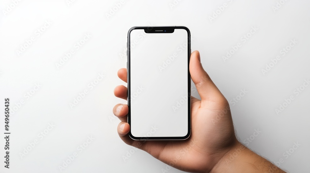 modern smartphone with white screen in left hand on transparent background, smartphone in hand, png mockup for any background and any image on the screen modern smartphone with white screen in left hand on transparent background, smartphone in hand, png mockup for any background and any image on the screen