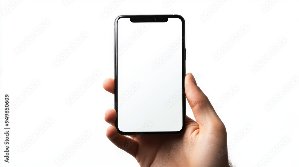 modern smartphone with white screen in left hand on transparent background, smartphone in hand, png mockup for any background and any image on the screen modern smartphone with white screen in left hand on transparent background, smartphone in hand, png mockup for any background and any image on the screen