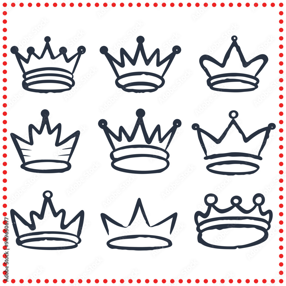 Hand Sketched Crown Icons Vector Collection Perfect for Luxury Designs Hand Sketched Crown Icons Vector Collection Perfect for Luxury Designs